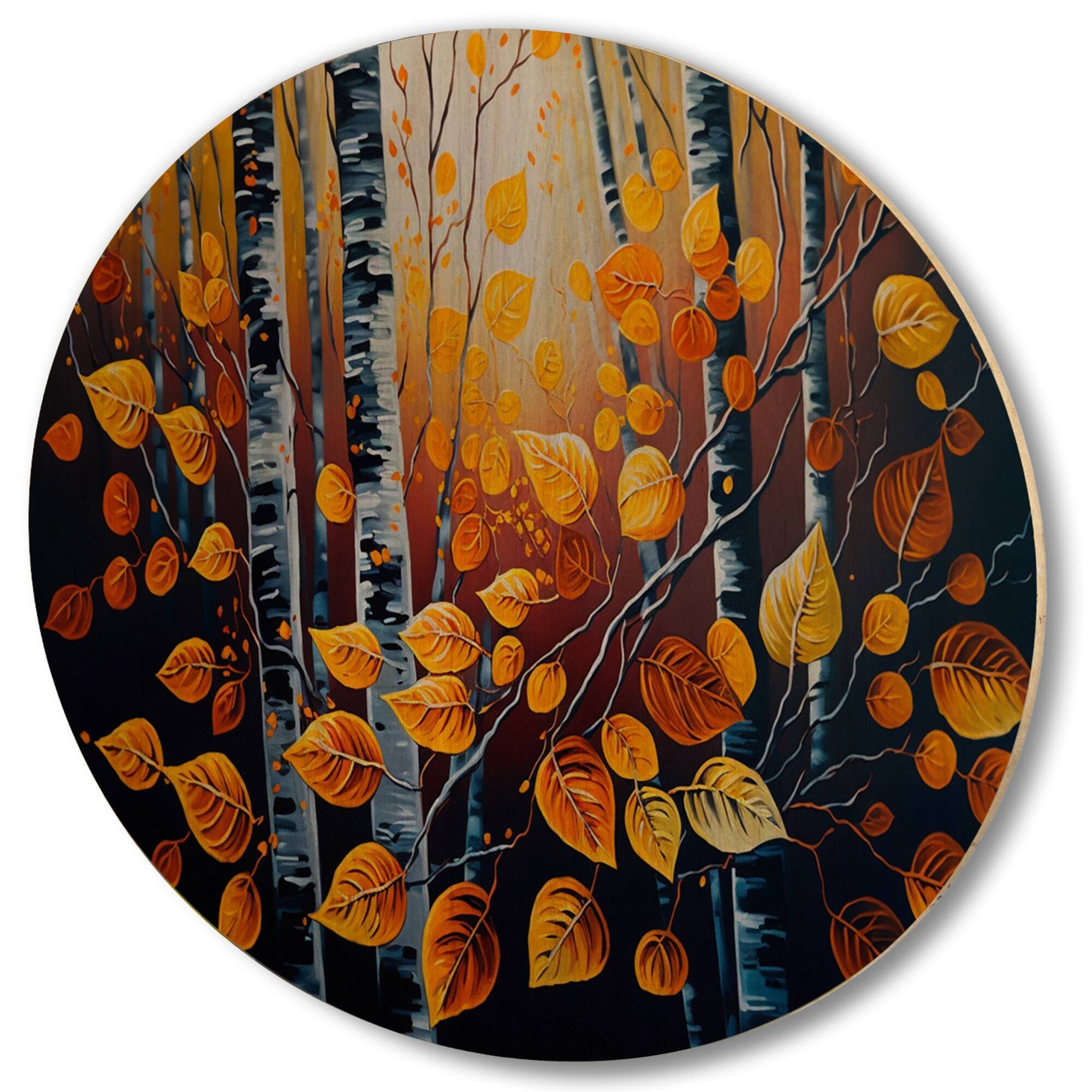 Designart "Into A Golden Birch Forest IV" Country Wood Wall Art Décor